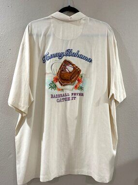 Tommy Bahama Baseball Fever Catch It Shirt Silk Detroit Tiger Size XL beige